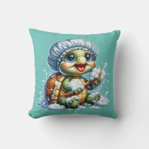 "Turtle Bath Time Fun" Throw Pillow