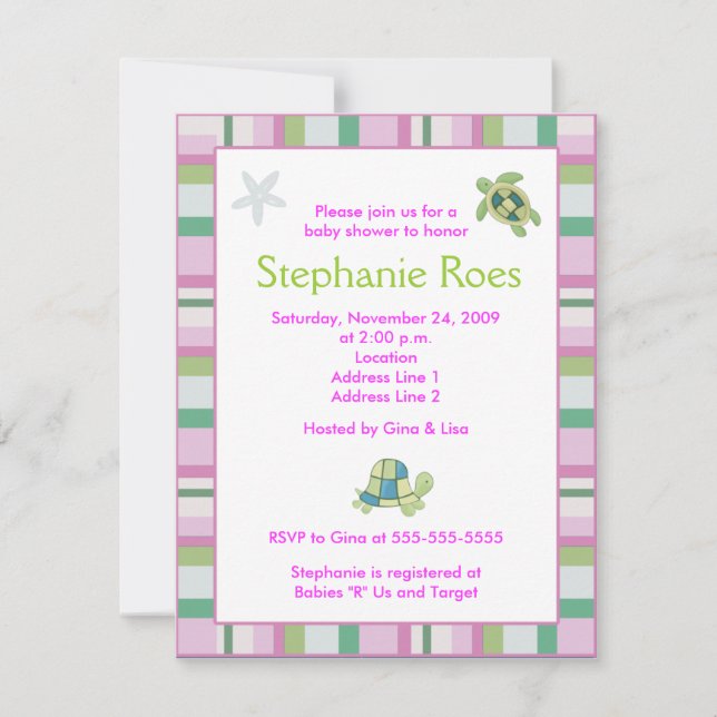 Turtle Bay Girly Stripe Baby Shower 4.25 x 5.5 Invitation (Front)