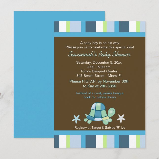 Turtle Bay Stripes Boy Baby Shower Invitation (Front/Back)