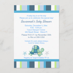 Turtle Bay Stripes Boy Baby Shower Invitation