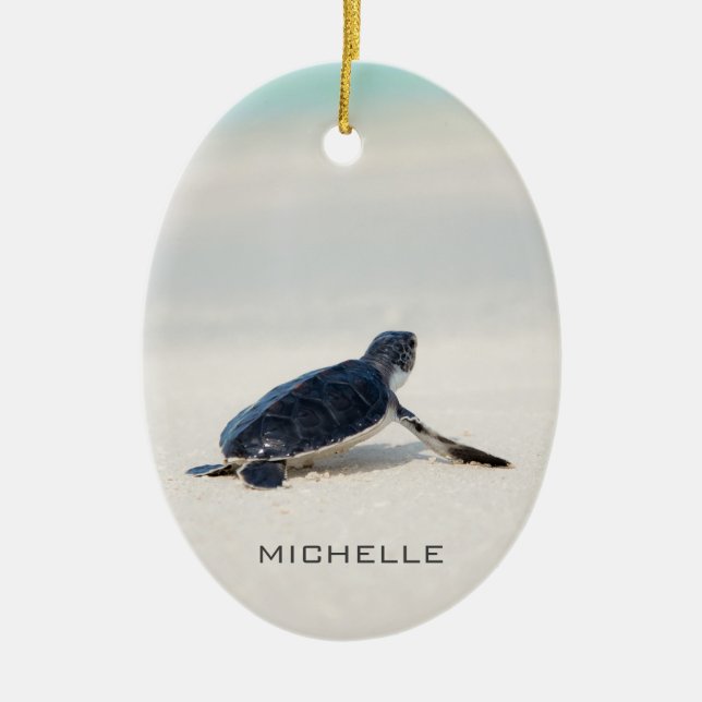 Turtle Beach Journey Personalized Name | Nature Ceramic Ornament (Front)
