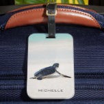 Turtle Beach Journey Personalized Name | Nature Luggage Tag<br><div class="desc">This design features a baby turtle making it's way to the ocean after being born. Personalize by editing the text in the text box or delete text for no name. #turtle #sealife #ocean #seaturtle #leatherback #beach #sealife #personalized #name #luggagetag #travel #travelaccessories #bagtags #accessories</div>
