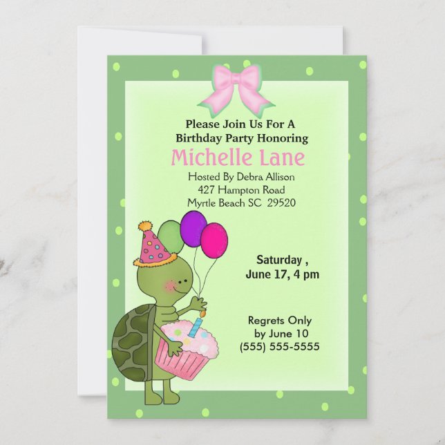Turtle  Birthday Invitation (Front)