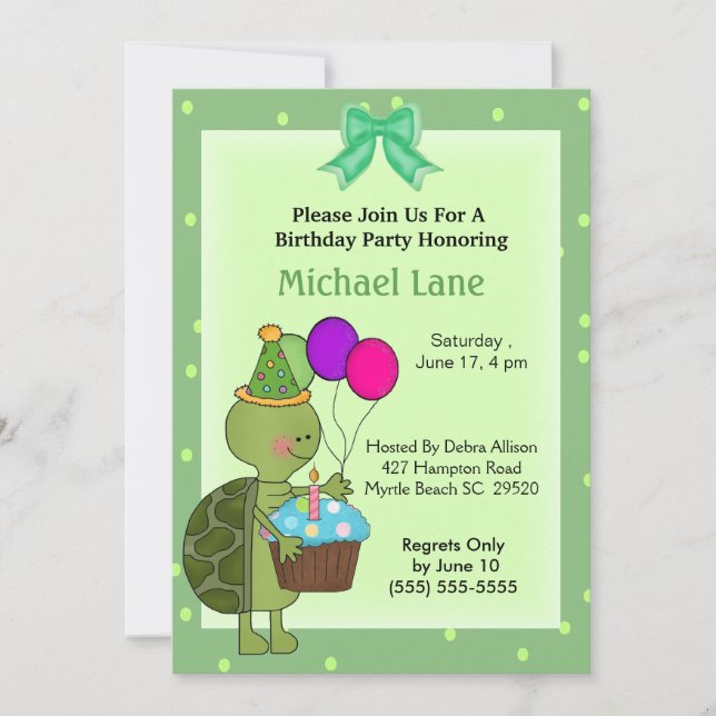 Turtle  Birthday Invitation (Front)