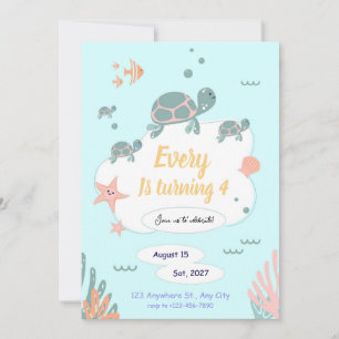 Turtle Birthday invitation under the sea invite