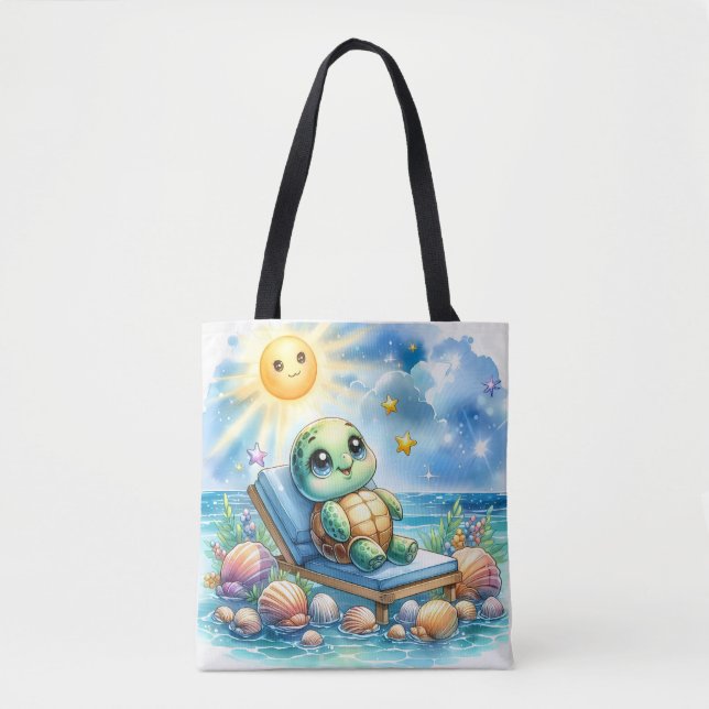 Turtle Bliss: Beachside Serenity Tote Bag (Front)
