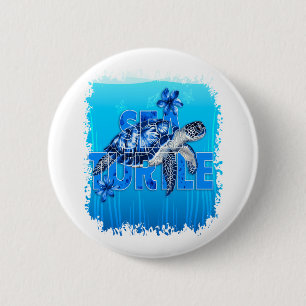 Turtle Blue Sea Square 2 Inch Round Button