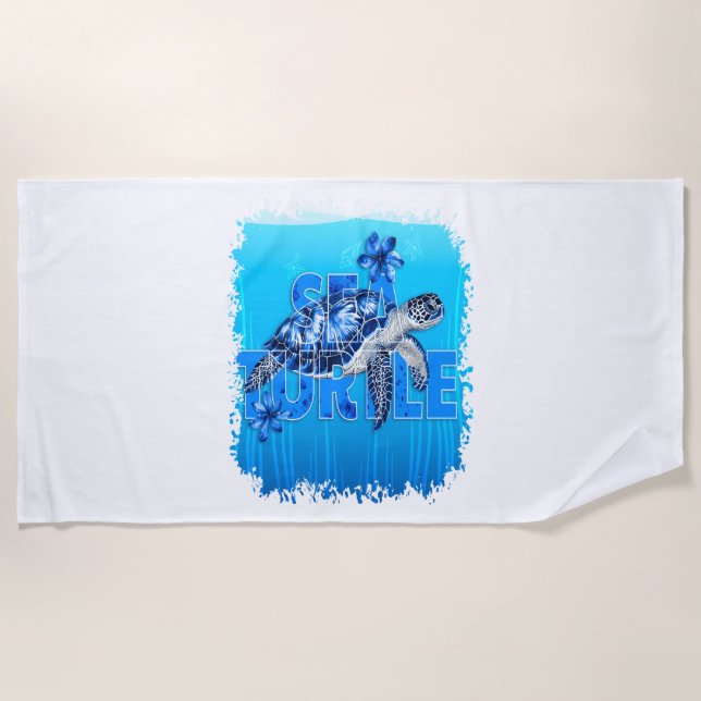 Turtle Blue Sea Square Beach Towel (Front)