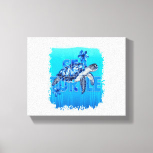 Turtle Blue Sea Square Canvas Print