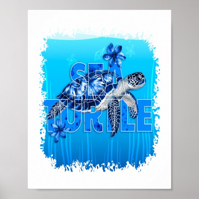Turtle Blue Sea Square Poster (Front)