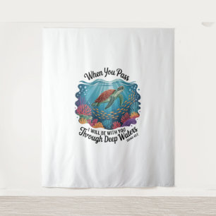 Turtle Blue Sea Square Tapestry