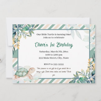 Turtle boy birthday invitation cute watercolor 