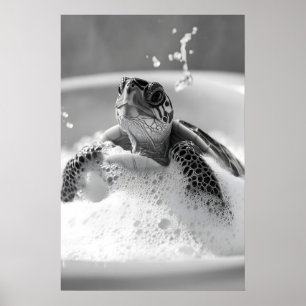 Turtle Bubble Bath Print, Funny Bathroom Animal Poster