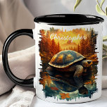 Turtle by Autumn Forest Lake Reflection Mug<br><div class="desc">Embrace the serene beauty of the season with the Turtle by Autumn Forest Lake Reflection Mug. This captivating mug features a detailed image of a turtle resting by a tranquil forest lake, with the vibrant autumn foliage and peaceful landscape beautifully reflected in the water. Customized with your name, it adds...</div>
