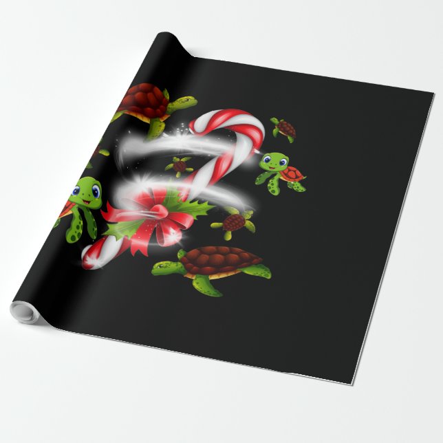 Turtle Candy Sweet Christmas Wrapping Paper (Unrolled)