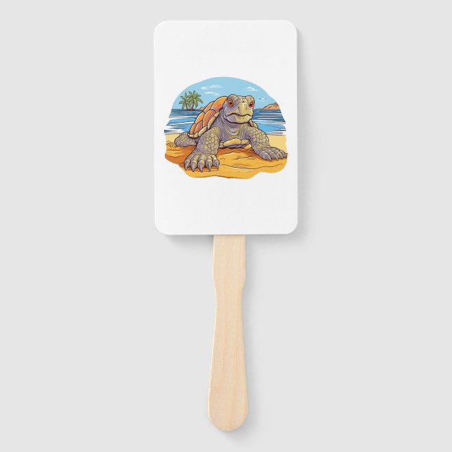 Turtle Cartoon beach Hand Fan (Front)