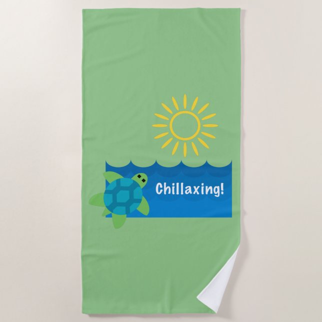 Turtle Chillaxing Design - Beach Towel (Front)