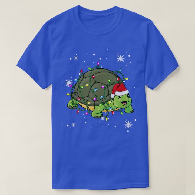 Turtle Christmas Lights Led Funny Santa Hat Christ T-Shirt (Design Front)