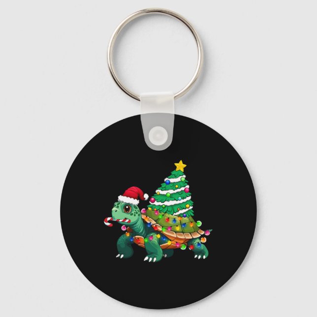 Turtle Christmas Tree Lights Santa Hat Turtle Ocea Keychain (Front)