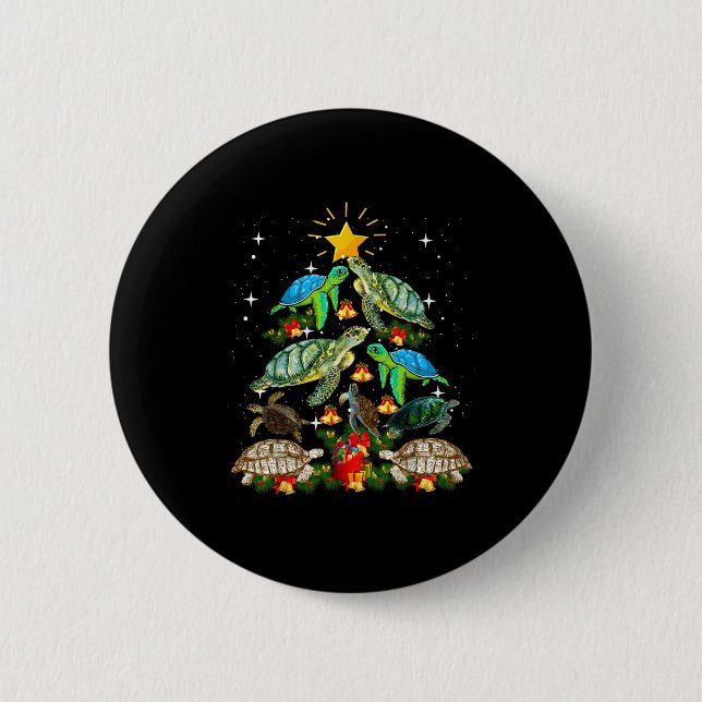 Turtle Christmas Tree Shirt  2 Inch Round Button (Front)