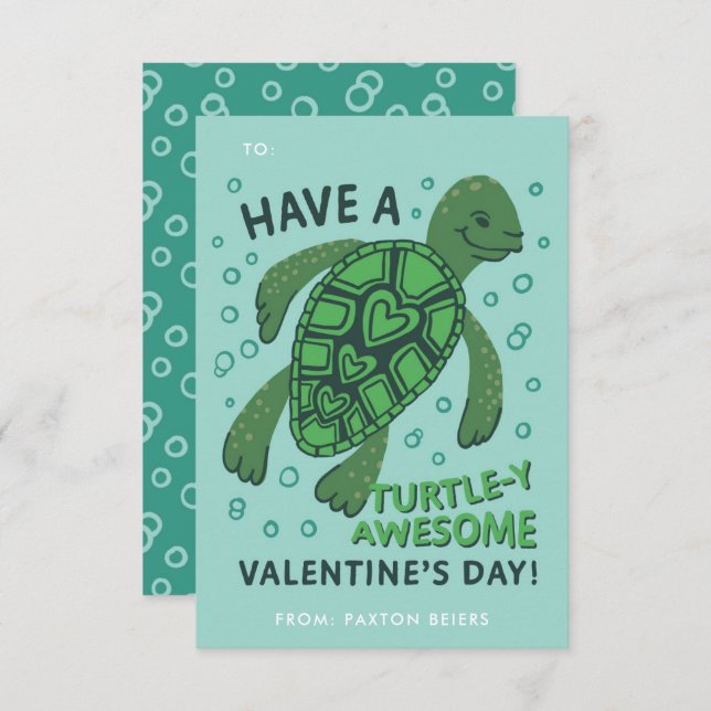Turtle Classroom Valentine's Exchange Card (Front/Back)