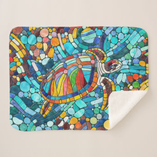 Turtle Colorful  mosaic art Sherpa Blanket