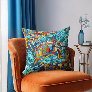 Turtle Colorful  mosaic art Throw Pillow