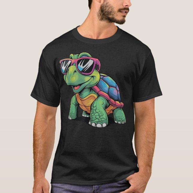 Turtle Colorful Turtle Sunglasses Turtle Lover Sum T-Shirt (Front)