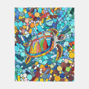 Turtle Colourful  mosaic art Fleece Blanket