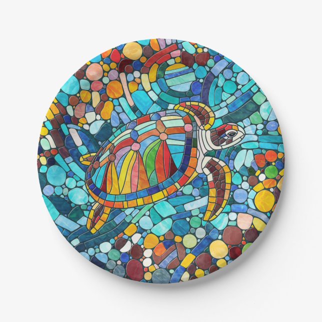 Turtle Colourful  mosaic art Paper Plate (Front)