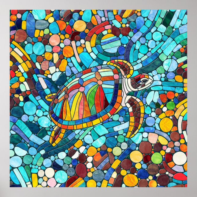 Turtle Colourful  mosaic art Poster (Front)