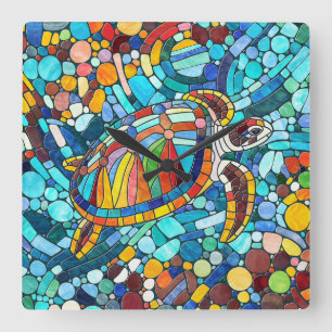 Turtle Colourful mosaic art Square Wall Clock