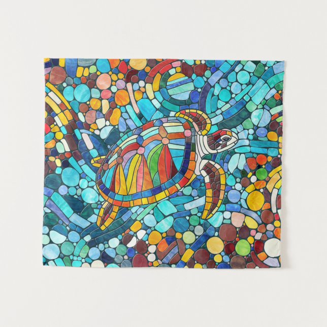 Turtle Colourful  mosaic art Tapestry (Front (Horizontal))