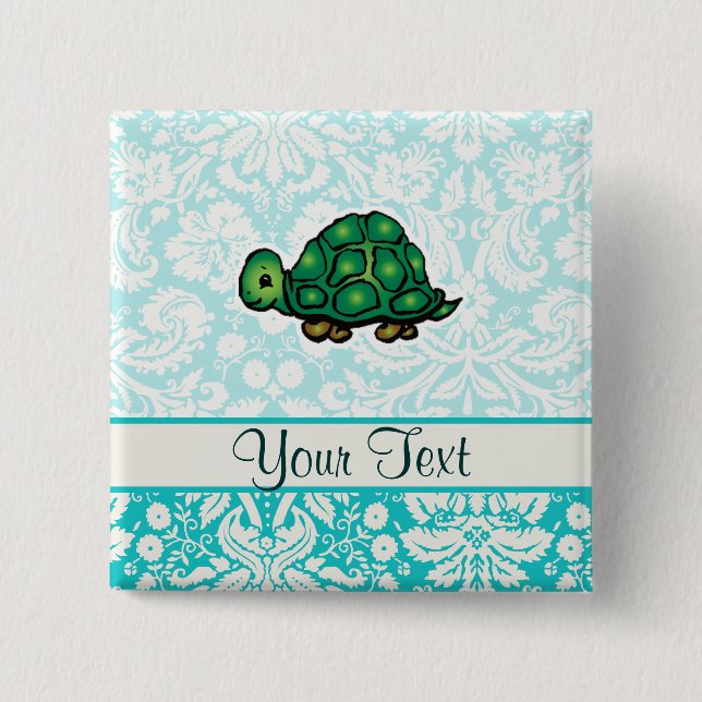 Turtle; Cute 2 Inch Square Button (Front)
