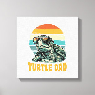 Turtle Dad Retro Sunset Vintage Engraving Vector D Canvas Print