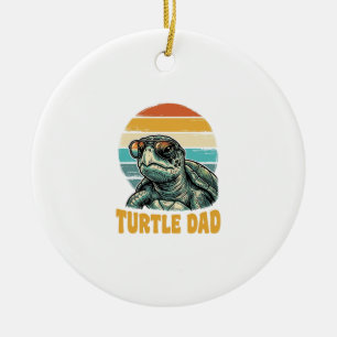 Turtle Dad Retro Sunset Vintage Engraving Vector D Ceramic Ornament