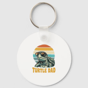 Turtle Dad Retro Sunset Vintage Engraving Vector D Keychain