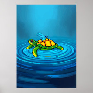 Turtle & Dragonfly – Whimsical Pond Friends Poster
