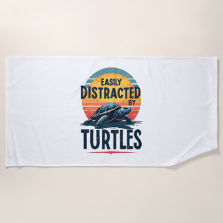 Turtle Easily Distracted By Turtles Sea Vintage Ki Beach Towel