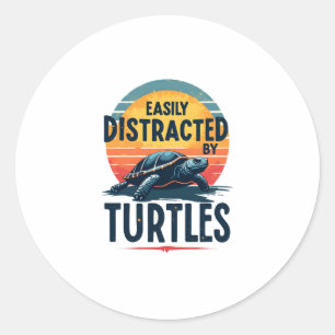 Turtle Easily Distracted By Turtles Sea Vintage Ki Classic Round Sticker