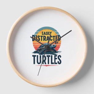 Turtle Easily Distracted By Turtles Sea Vintage Ki Clock