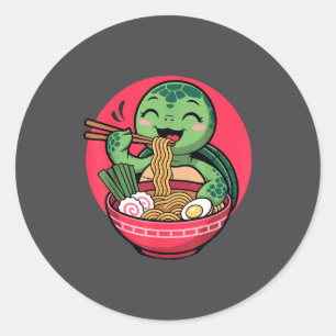 Turtle Eating Ramen Kawaii Turtle Japanese Kawaii Classic Round Sticker
