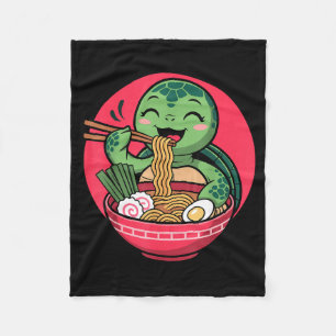 Turtle Eating Ramen Kawaii Turtle Japanese Kawaii  Fleece Blanket
