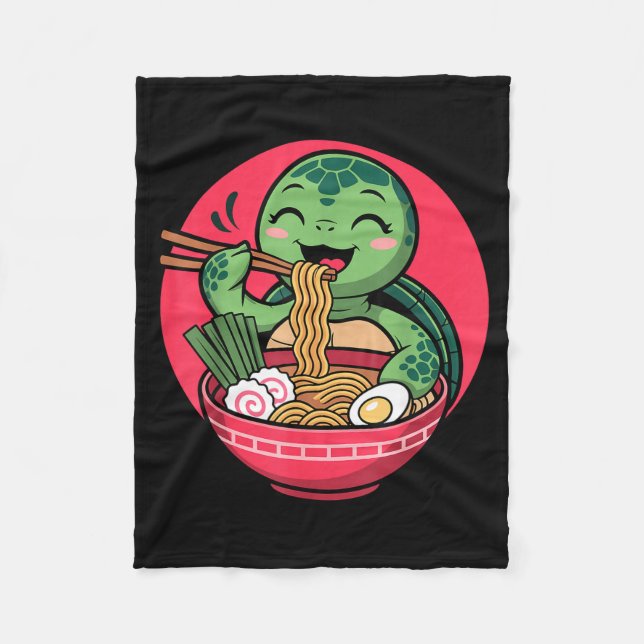 Turtle Eating Ramen Kawaii Turtle Japanese Kawaii  Fleece Blanket (Front)