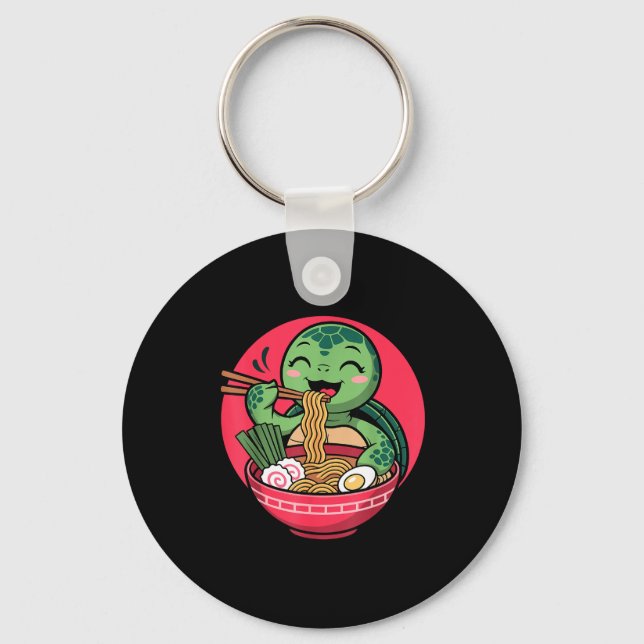 Turtle Eating Ramen Kawaii Turtle Japanese Kawaii  Keychain (Front)