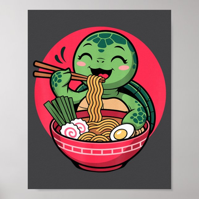 Turtle Eating Ramen Kawaii Turtle Japanese Kawaii  Poster (Front)