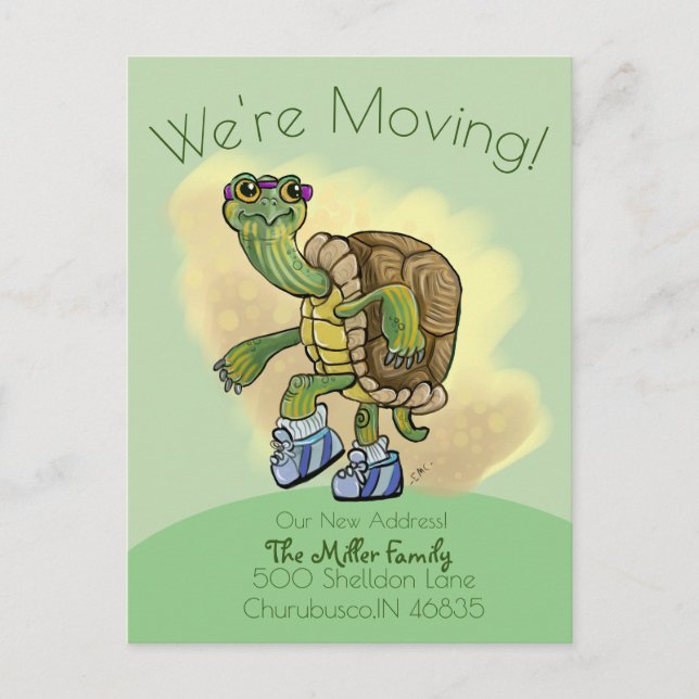 Turtle Fast, Cute Jogging Turtle Moving Address Postcard (Front)
