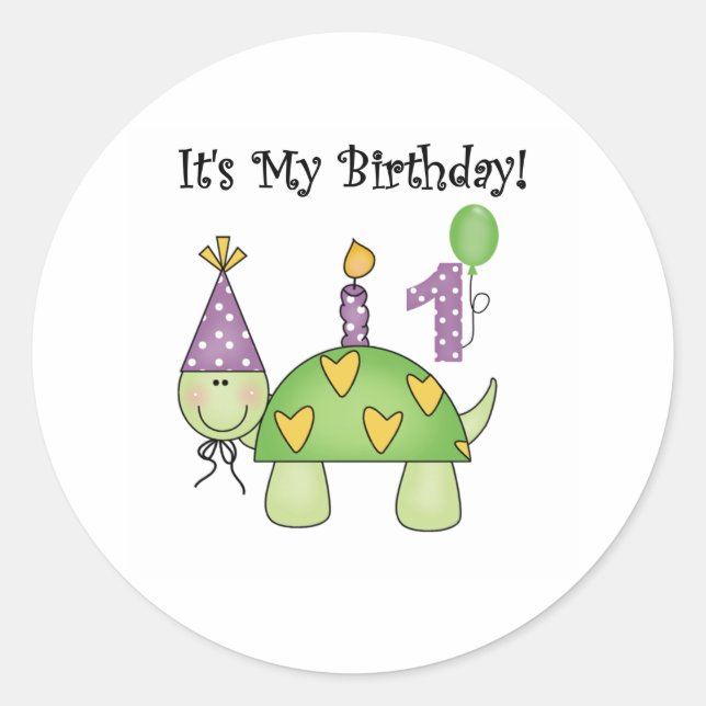 Turtle First Birthday Classic Round Sticker (Front)