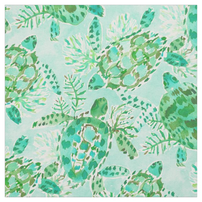 TURTLE FLOAT Green Aqua Watercolor Fabric (Swatch)