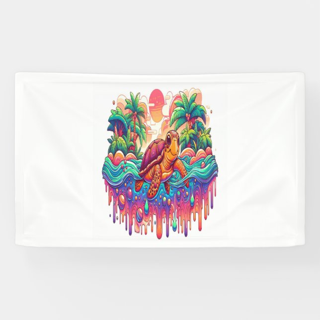Turtle Floats in Liquid Garden. Banner (Horizontal)